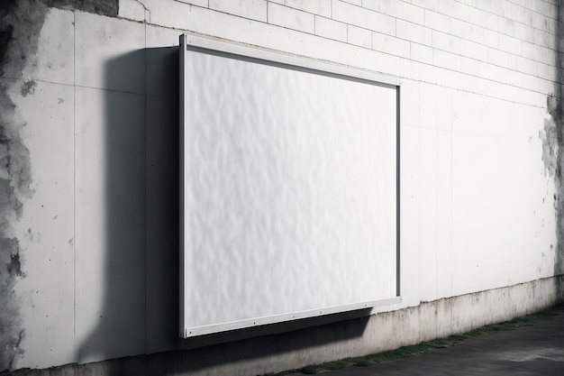 A white billboard against a concrete wall