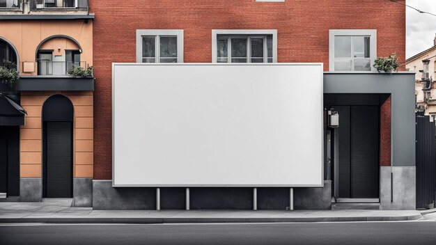 a white billboard on a building that says  blank