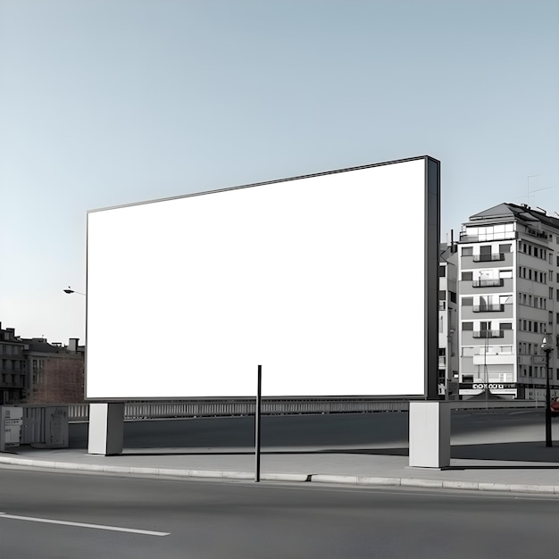 A white billboard is on the side of the road.