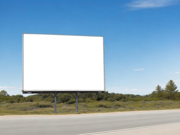 A white billboard on the side of the road