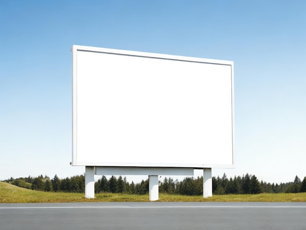 A white billboard with a blue sky in the background