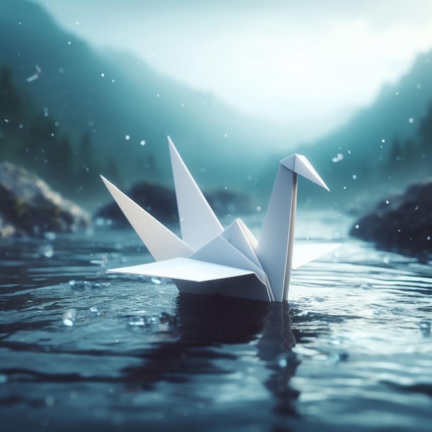 A white bird origami in the river