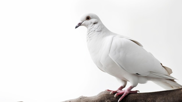 A white bird with a black beak and a yellow eye