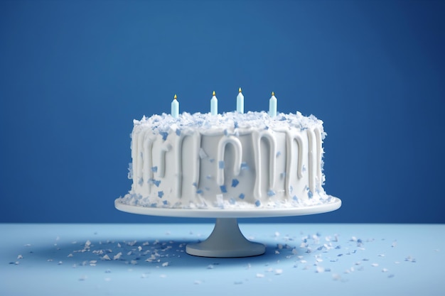 White birthday cake over blue background Generative Ai