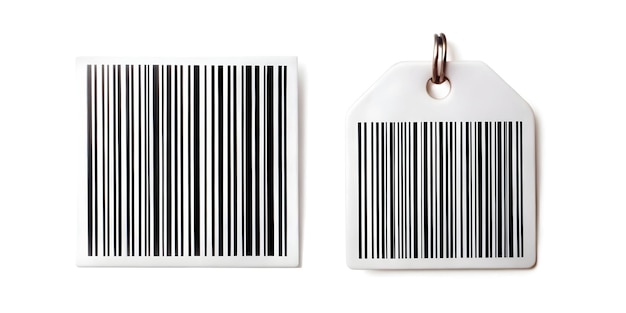 a white and black barcode with a barcode on the back of it