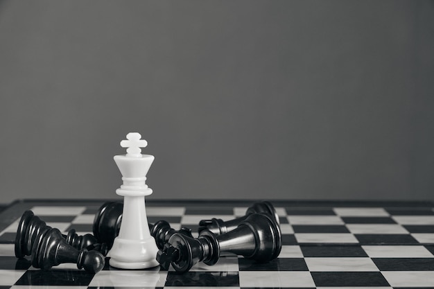 White and black chess pieces on a chess board