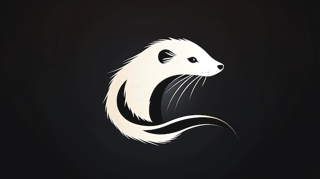 Photo a white and black drawing of a rat with a white head and a black background