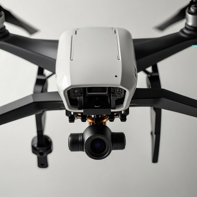 Photo a white and black drone with a camera attached to it