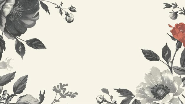 White and Black Floral Background With Red and White Flowers