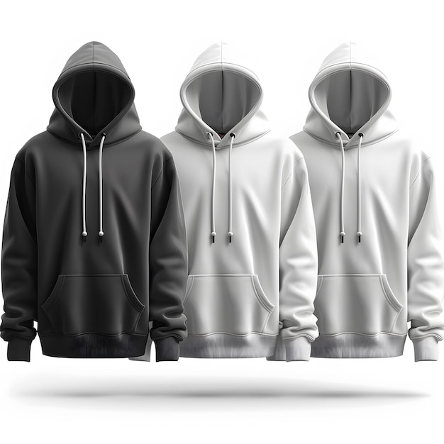 white black hoodie front back mockup fashionable template sweatshirt casual clothes with hood