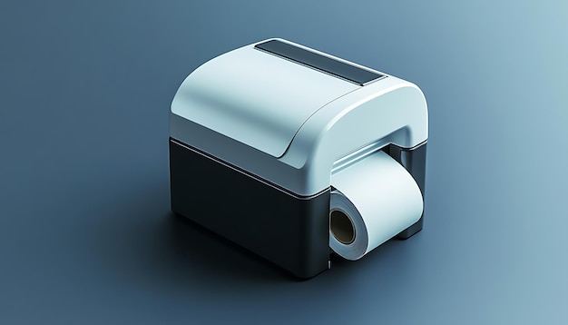 Photo a white and black label printer with a roll of paper