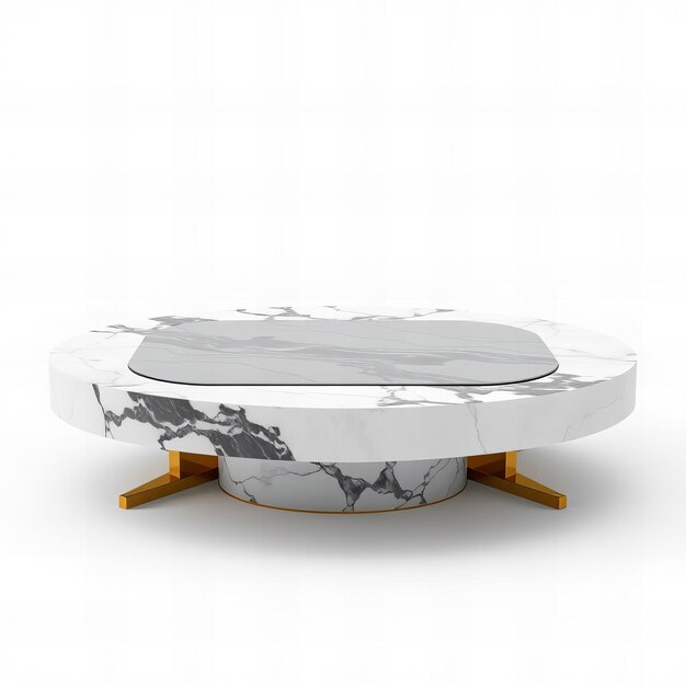 a white and black marble table with a white marble top