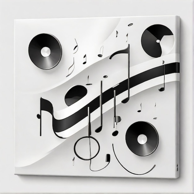 Photo a white and black piece of art with music notes on it