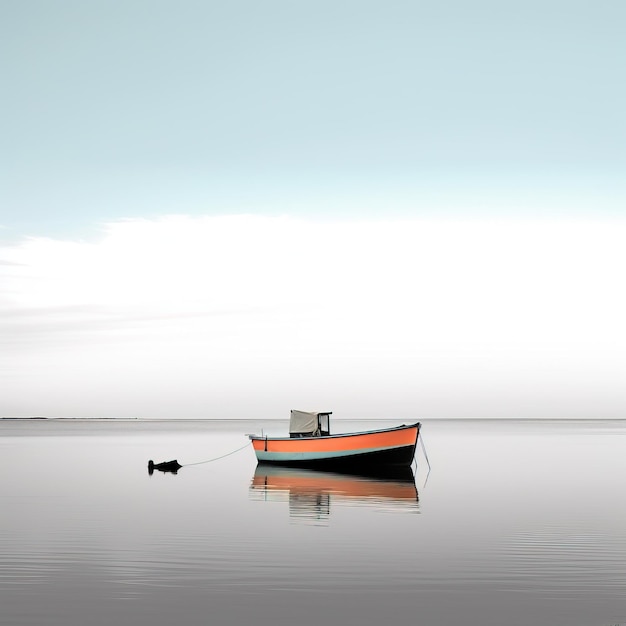 White and black seascape boat minimalistic wallpaper