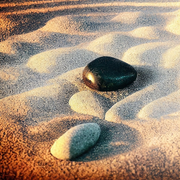 White and black stones on sand under sunlight