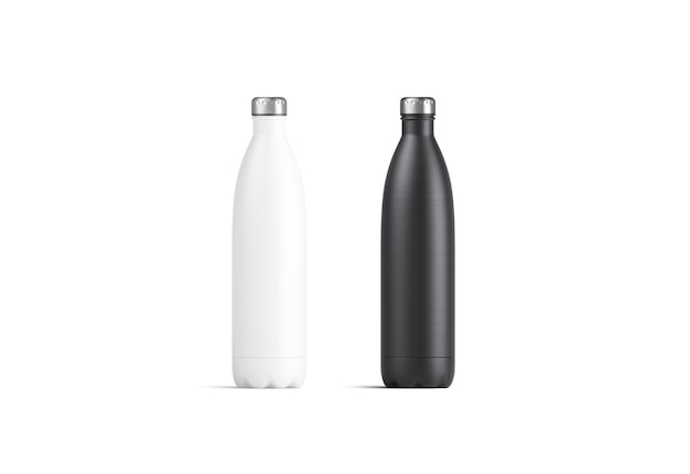 White and black thermo sport bottles mockup. Tourism metal botle with clip mock up. Container.