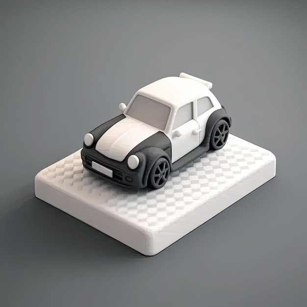 Photo a white and black toy car on a gray surface