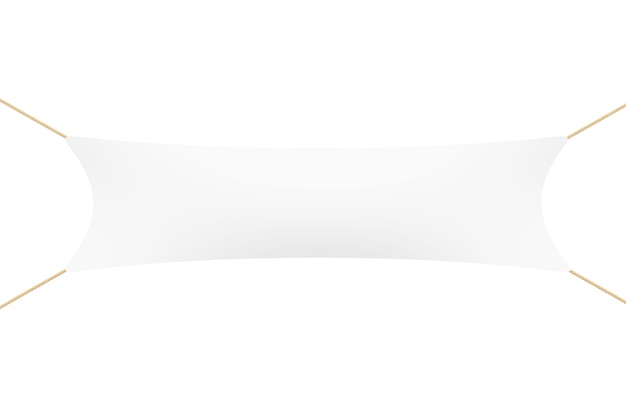 Photo white blank banner with ropes on a white background. 3d rendering.