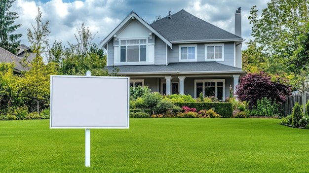 White blank board concept in home yard for sale or advertising mockup material background wallpaper AI generated image