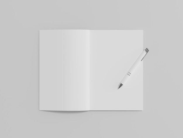 White blank book mockup notebook paper with pen