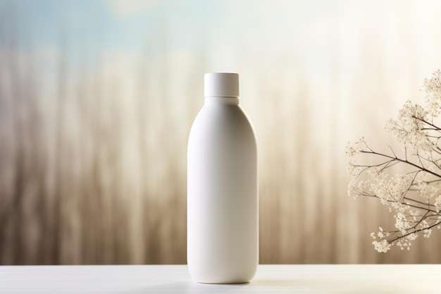 White Blank Bottle Mockup with natural theme background Generative AI