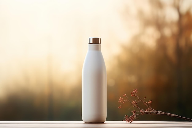 White Blank Bottle Mockup with natural theme background Generative AI