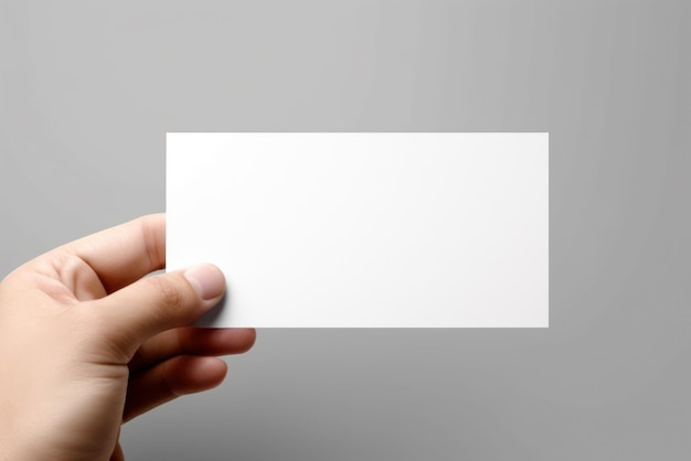 White blank business card in hand with copy space generative ai