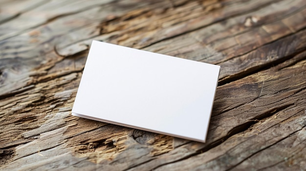 Photo white blank business name card for mockup on a wood background