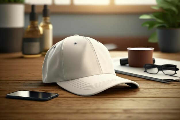 White blank cap mockup warm background advertising photo ultra realistic photo