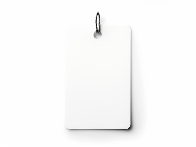 Photo white blank clothing tag label isolated on white background