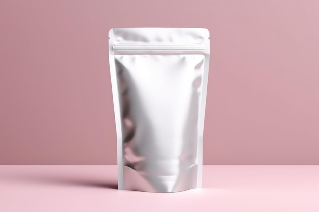 White Blank Coffee bag Pack Mockup Stand Up with pastel natural theme background Generative AI