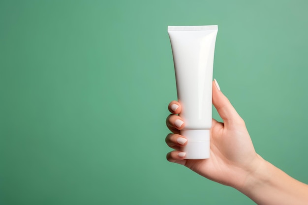 White Blank cosmetic cream tube Mockup pastel background Generative AI