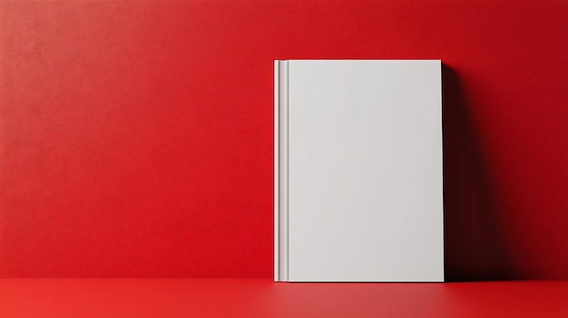 Photo white blank cover magazine mockup lean over red and white background generative ai