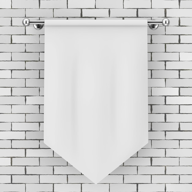 White Blank Fabric Flag Mockup in front of brick wall. 3d Rendering