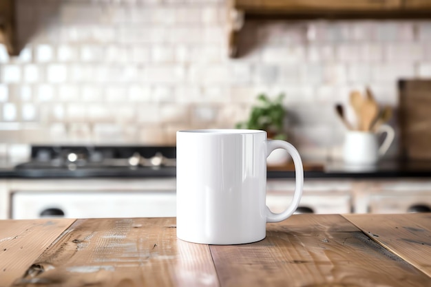 a white blank mug with handle mockup Farmhouse Kitchen for celebration concept for your or