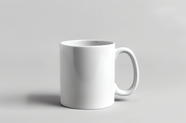 a white blank mug with handle mockup light gray background for celebration concept for your or