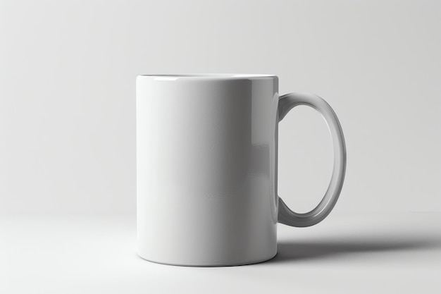 a white blank mug with handle mockup light gray background for celebration concept for your or