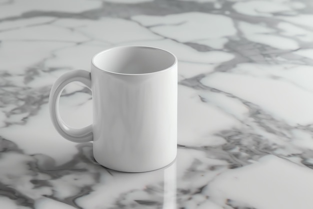 a white blank mug with handle mockup Marble Surface for celebration concept for your advertising