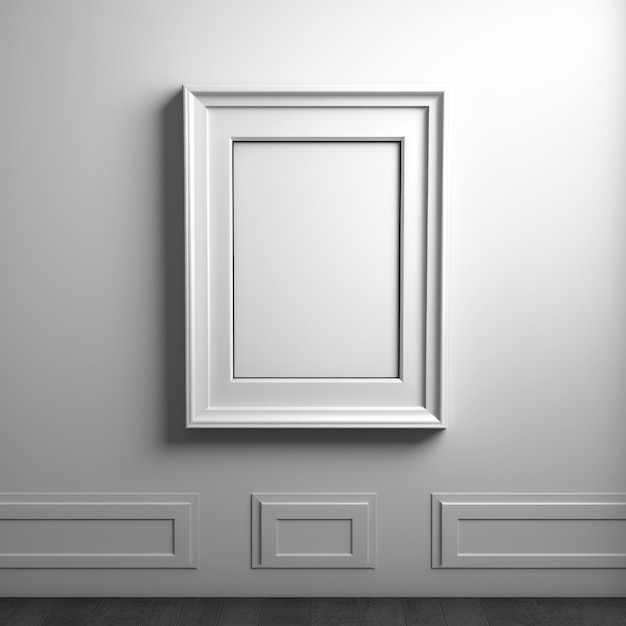 White blank photoframe on white wall with copy space created using generative ai technology