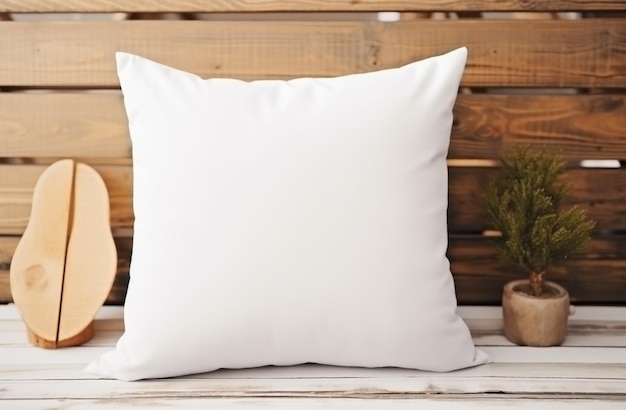 White blank pillow mockup coastal style interior lying on a sofa