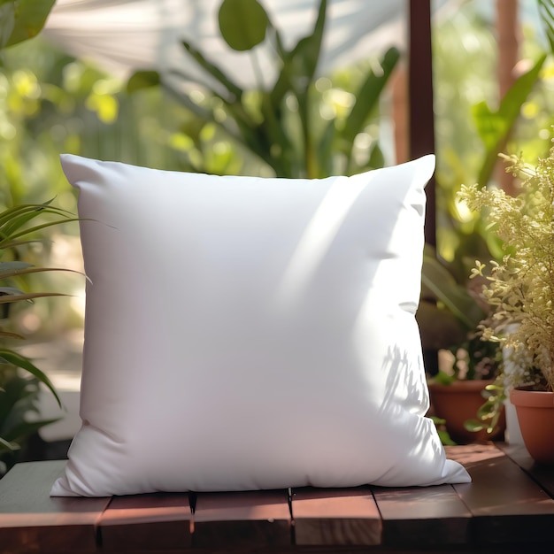 White blank pillow mockup with nice blurred background