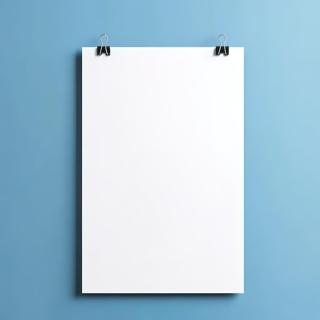 Photo white blank poster mockup hanging on the wall