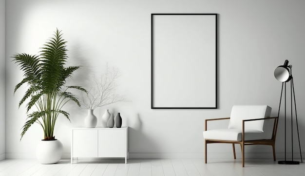 White blank poster mockup in living scandinavian style Generative ai