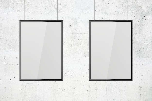 White blank poster with frame mock-up on grey wall