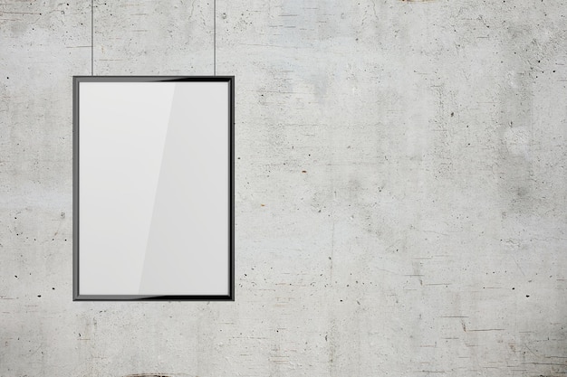 White blank poster with frame mock-up on grey wall