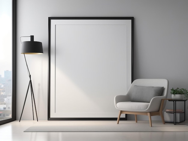 White Blank Poster with Frame Mockup on Grey Wall