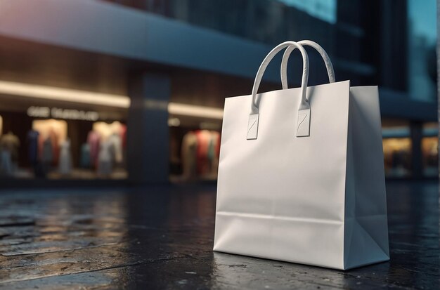 White blank Shopping Paper Bag isolated on gray background for Mock upHigh resolution photo