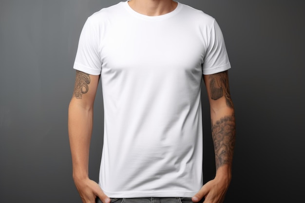 Photo white blank t shirt mock up men on grey wall background