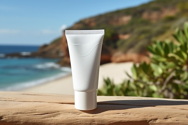 white blank tube on a stone on the beach