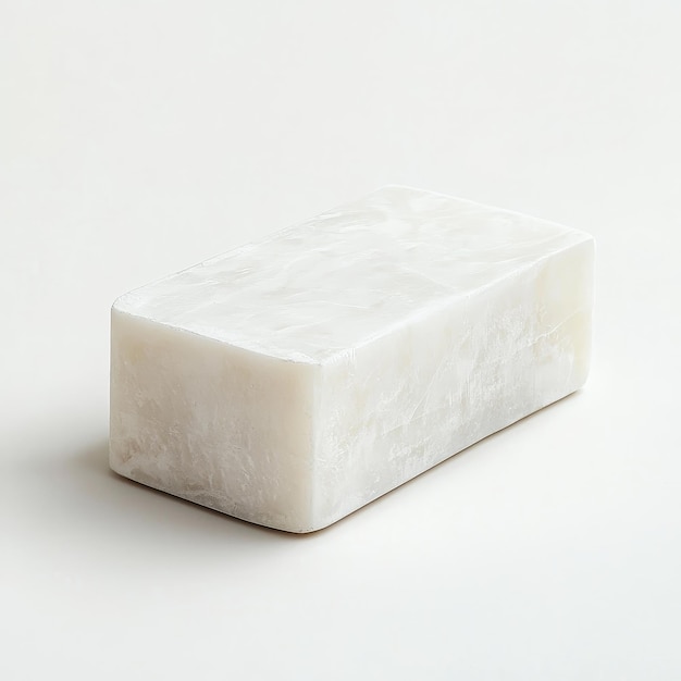 a white block of soap is on a white surface